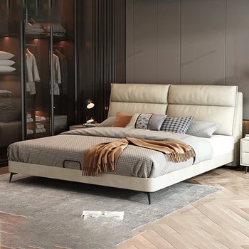 Современная и минималистичная тканевая кровать, легкая роскошь и минималистичный скандинавский стиль, двуспальная кровать с высокой спинкой, интернет 4