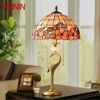 Современная латунная настольная лампа RONIN LED Creative Shells Decor в стиле ретро Тиффани, Медный настольный светильник для дома, гостиной, спальни