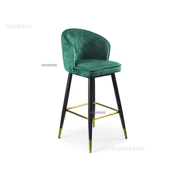 Современные минималистичные бархатные барные стулья, барная мебель, роскошные коммерческие барные стулья, домашняя спинка, высокий барный стол, стул B 4