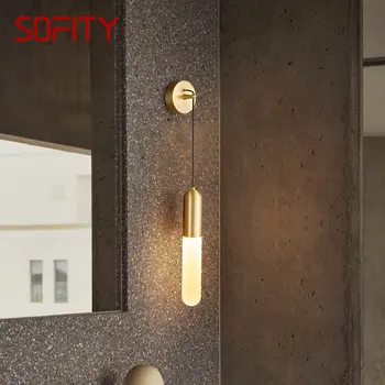 Современный латунный настенный светильник, светодиодное Золотое медное бра, простой креативный декор для дома, кровати, гостиной 2