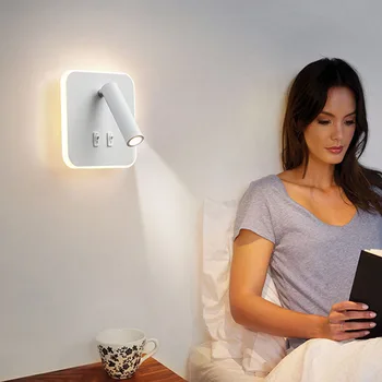 Современный регулируемый прикроватный настенный светильник для чтения с прожектором, настенное бра для спальни в отеле, монтируемое на поверхности, с переключателем включения / выключения 8