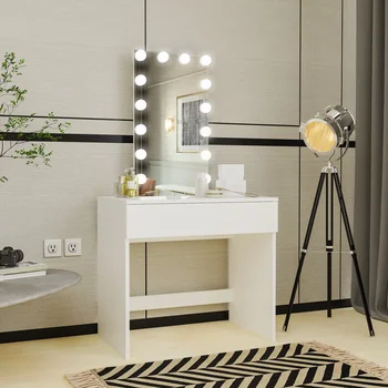 Современный туалетный столик, лампочки, белый, современная простота, изысканное ощущение небольшого шкафа для хранения, встроенный столик для макияжа 12