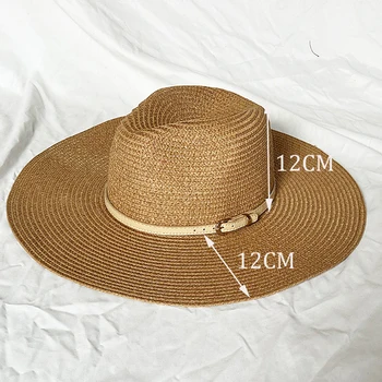 соломенная шляпа большого размера 12 см для мужчин и женщин, летняя шляпа с зонтиком, пляжная шляпа с большими полями, панама, джазовая шляпа, бумага 15