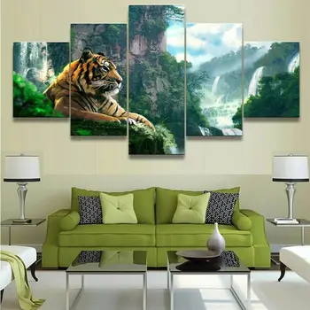 Тигровый водопад, пейзаж, холст, настенное искусство, принт, Домашний декор, 5 панелей, HD Печать, Картины для декора комнаты без рамок, Фотографии