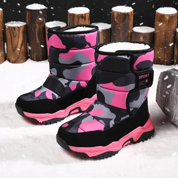 Тканевая нескользящая обувь для девочек, зимние ботинки на резиновой подошве, модные теплые уличные ботинки 2023 года, зимняя детская обувь, плюшевая водонепроницаемая 5