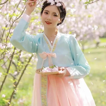 Традиционный костюм Ханбок в корейском стиле 2023, одежда для фотосъемки в корейском стиле, винтажный фестивальный костюм, женское платье Ханбок для народных танцев в стиле ретро 15