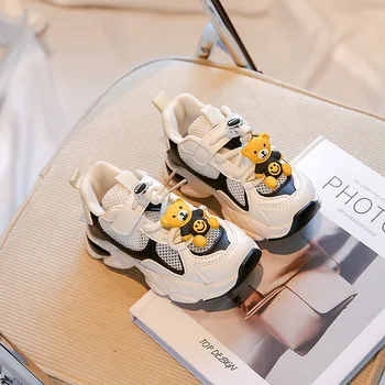 Удобная спортивная обувь с рисунком Маленького Медведя для мальчиков 2023 года, Новая сетчатая дышащая спортивная обувь для девочек, Универсальная детская повседневная обувь 15