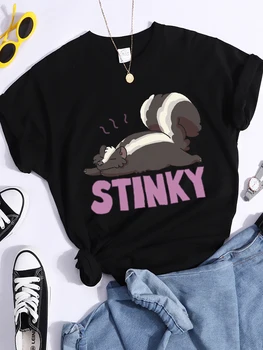 Футболки с принтами из мультфильмов Kawaii Skunk Sleeping, женская модная мягкая футболка, уличная дышащая футболка, Летняя повседневная укороченная футболка 9