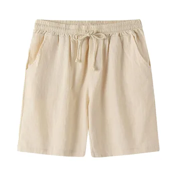 Хлопчатобумажные льняные шорты, эластичные плавки Свободные летние Дышащие Простые мужские шорты Домашняя одежда со шнуровкой, пижамы, панталоны Cortos 15