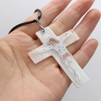 Христианские принадлежности Ожерелье с подвеской в виде креста Иисуса, амулета из ракушек, Ожерелья-цепочки из натуральных перламутровых ракушек для мужчин и женщин, подарки