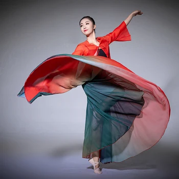 Широкая юбка 720 градусов Женская Юбка для испанского фламенко Китайская Классическая Национальная одежда для народных танцев Шифоновая юбка Бальное Цыганское платье 8