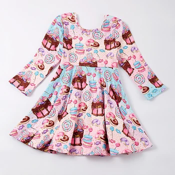 Эксклюзивная осенняя одежда Cc Princess для маленьких девочек Детская одежда с принтом, платье-кружево длиной до колен с длинным рукавом 7
