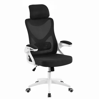 Эргономичный Сетчатый Офисный стул SmileMart с высокой спинкой и регулируемым мягким подголовником, белый/черный 9