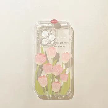 Япония и Южная Корея Чехол для телефона Tulip iPhone13promax Apple 14 small fresh iphone12mini Art 11 New xsmaxx/xr прозрачный 7/8 14