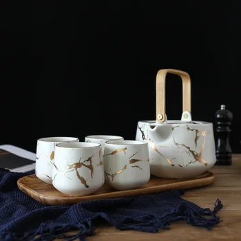 Японский черно-белый керамический бытовой чайный сервиз 6