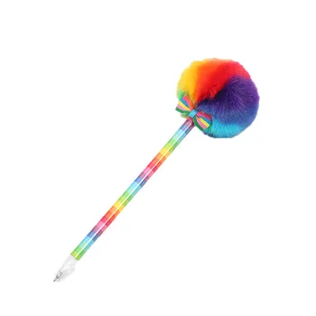 1 Рекламная креативная Симпатичная Цветная Гелевая ручка с плюшевым шариком для школьных канцелярских принадлежностей Фирменная Шариковая ручка высокого качества 1
