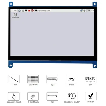 7-дюймовый емкостный сенсорный ЖК-дисплей с сенсорным экраном, совместимым с HDMI, разрешением 1024x600 Системы поддержки для Raspberry Pi 4B 7