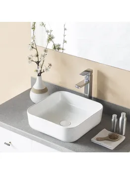 DeerValleyBath DV-1V021 Фарфоровая квадратная раковина для ванной комнаты с одним тазом, раковины с верхним креплением белого цвета 12