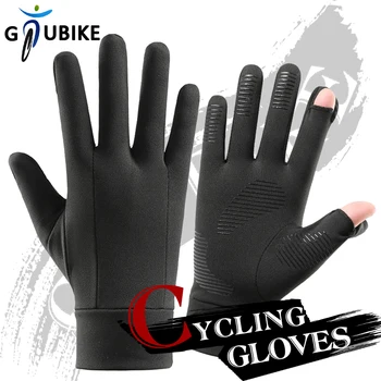 GTUBIKE, теплые велосипедные перчатки, Зимние перчатки с сенсорным экраном, откидной палец, Ветрозащитная ладонь, противоскользящая, для бега, Лыжные внутренние варежки 11