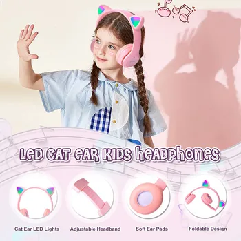 Беспроводные наушники с милыми кошачьими ушками, Bluetooth LED с микрофоном, могут управлять ребенком, мальчиком, девочкой, стереомузыкой, шлемом, телефонной гарнитурой в подарок 3