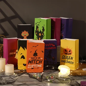 Бумажный пакет с черепом черного кота на Хэллоуин, печенье, конфеты, сумка в шляпе ведьмы, Замок Волшебника в тыкве, подарочные пакеты для украшения вечеринки на Хэллоуин