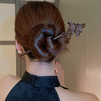 Винтажные Милые простые коричневые кошки-бабочки, деревянные палочки для волос ручной работы, заколки для женщин, женские аксессуары для волос, Ювелирные украшения, подарки