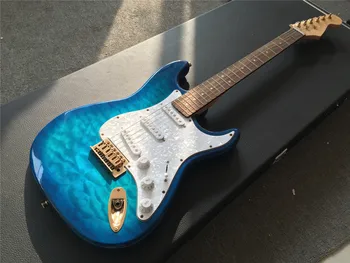 Гитара GuitarShack Blue ST; Верх и спинка из стеганого клена; 10
