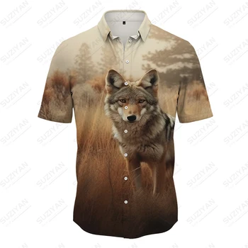 Горячая распродажа, модная мужская рубашка, Летняя Свободная повседневная рубашка с коротким рукавом, рубашка с 3D-принтом Свирепого Волка, рубашка для праздничной вечеринки