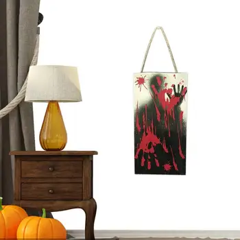 Деревянная вывеска на Хэллоуин, Задняя дверная вывеска с атмосферой Ужаса, деревянная Декоративная дверная табличка с Призраками или Кровавыми руками, украшения для помещений 5