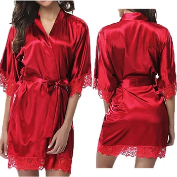 Женская ночная рубашка, халат со стрингами, цветочный кружевной халат, ночная рубашка, женская французская Сексуальная пижама из шелковистого атласа 6