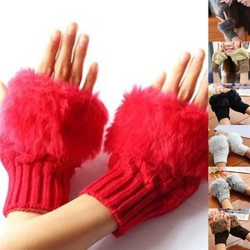 Женские перчатки без пальцев, милые Плюшевые, теплые, комфортные, короткие, зимние, непромокаемые, для костюмированной вечеринки, Подарочные, женские перчатки 14