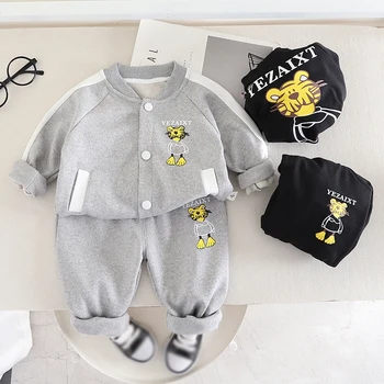 Комплект одежды для маленьких мальчиков Baywell, детский кардиган с рисунком тигра, верхняя одежда, топы, брюки, Комплекты из 2 предметов, детский осенний костюм 2