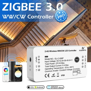Контроллер Светодиодной ленты Zigbee 3.0 GLEDOPTO Pro WW /CW Постоянного тока 12-54 В, Совместимый с приложением Hub Bridge Для мобильного телефона, Дистанционное Голосовое Управление 2