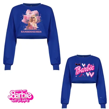 Короткий свитер Barbie, женский свободный вырез вокруг пупка, женские топы, пуловер с круглым вырезом, Свитера с длинным рукавом, универсальная одежда, подарки