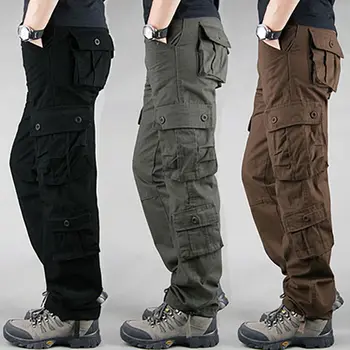 Летние мужские однотонные льняные брюки с несколькими карманами, прямые повседневные брюки большого размера, дышащие Легкие Свободные брюки Мужские D35 7