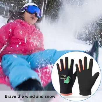 Лыжные перчатки с мультяшным принтом, водонепроницаемые Детские велосипедные перчатки с мультяшным принтом на флисовой подкладке, уличные теплые варежки на зиму 15