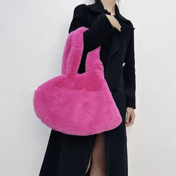 Модная зимняя женская плюшевая сумка Love на плечо из однотонного искусственного меха, женские сумки подмышками с сердечками, женские пушистые сумки, кошелек-тоут 4