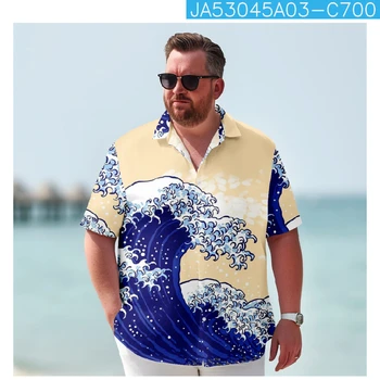 Мужская одежда Блузка с волнистым принтом Летняя Винтажная Гавайская рубашка с коротким рукавом Быстросохнущие Повседневные Пляжные рубашки Топы 1