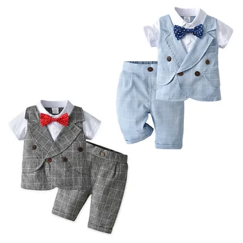 Новая летняя одежда для новорожденных мальчиков, детская футболка с галстуком-бабочкой, Шорты, 2 шт. /компл. Хлопчатобумажная одежда для малышей, детский спортивный костюм 7