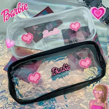 Новая прозрачная сумка для карандашей Kawaii Barbie для студентов аниме-моды, большая емкость, чехол для канцелярских принадлежностей из ПВХ, коробка для ручек, сумка для хранения макияжа 15