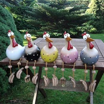 Орнамент из садового забора, скульптура цыпленка, декор домашней фермы на заднем дворе, Забавная большеглазая креативная фигурка глупого цыпленка-животного 3