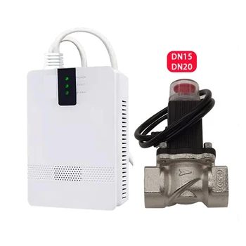 Подключаемый детектор природного газа с электронным электромагнитным клапаном, автоматическое управление DN15 DN20 для сигнализации датчика утечки горючего отравляющего газа 4