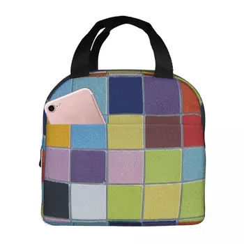 Разноцветная плитка на стене, термоизолированная сумка для ланча, Изолированная сумка для бенто, Многоразовая сумка для еды, сумка-холодильник, ланч-бокс для путешествий для мальчиков и девочек 7