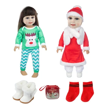 Рождественский комплект одежды для кукол 18 дюймов, куклы для девочек, праздничный тематический костюм, наряд для вечеринки и аксессуары