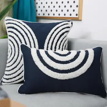 Темно-синий чехол для подушки 45x45 см, наволочка с хлопковой вышивкой в моррокканском стиле, круг для украшения дома, гостиной, спальни. 9