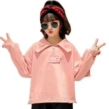 Толстовка для девочек, однотонные футболки в корейском стиле, детская одежда из мягкого хлопка для девочек 3