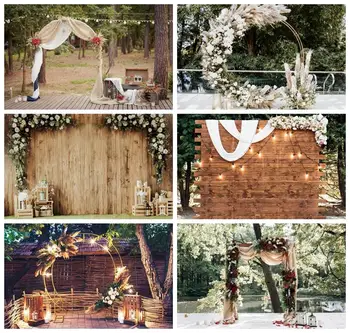 Фон для свадебной церемонии в деревенском стиле Laeacco, Цветочная деревянная арка на стене, Фон для свадебного душа, помолвки, фон для портретной фотографии 4