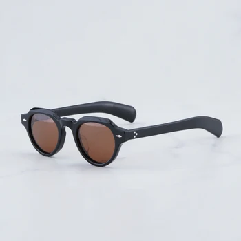 Черные солнцезащитные очки в стиле INS для мужчин, лето 2023, винтажные круглые солнцезащитные очки, Мужские ацетатные солнечные очки ручной работы, мужские солнцезащитные очки 14