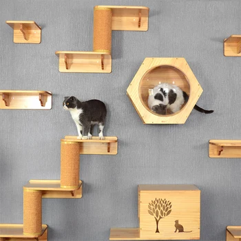 1 шт. Набор для скалолазания кошек, установленный на стене, Гамак, Когтеточка для кошки, деревянная мебель, ступеньки лестницы, Спящие и играющие на дереве кошки 12