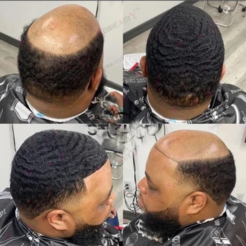 10 мм Глубокая Афро-кудрявая система волос на основе парика с кудрявой кожей, полностью искусственные мужские парики, волновой протез, замена человеческих волос на 6 мм для мужчин 2
